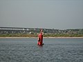 Children playing on a buoy in the Volga