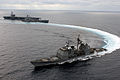 USS Lake Champlain conducting an emergency breakaway after refueling at sea, 2004.