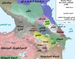 Map of the Caucasus region with the various principalities in different colours