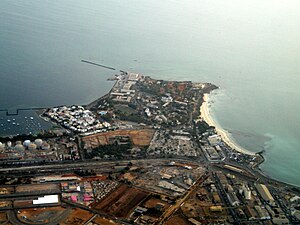 Looking east: Bel-air peninsula, with Hann Bay beginning to the left.