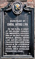 Historical marker installed by the National Historical Commission in 1966 in front of Plaza Lucero to mark the place where Luna was assassinated
