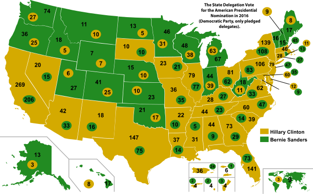 Breakdown of the results in pledged delegates, by state