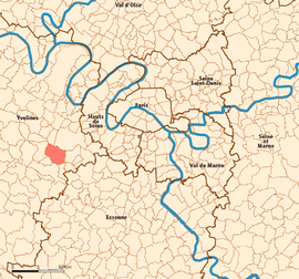 Location (in red) within Paris inner and outer suburbs