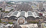 Aerial view of Frankfurt (Main) Hauptbahnhof headhouse, trainshed and approach tracks in 2013