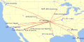 Map of destination cities served non-stop from ICT Airport (updated as route changes)