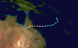 Parcours du cyclone Larry.