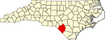 Mapa de Carolina del Norte con la ubicación del condado de Robeson