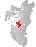 Mapa do condado de Rogaland com Strand em destaque.