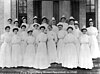 Group photograph of the first twenty Navy Nurses, appointed in 1908, in front of the Naval Hospital in Washington D.C.
