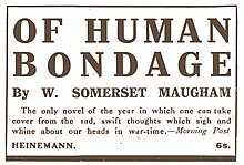 press advertisement quoting a review: "The only novel of the year in which one can take cover from the sad, swift thoughts that sigh and wine about our heads in war-time"