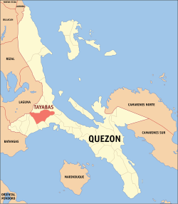 Map of Quezon with Tayabas highlighted
