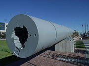 Different view of the restored gun barrel from the USS Missouri. It is on display in Wesley Bolin Plaza.