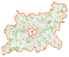 Mapa konturowa powiatu siedleckiego, u góry po lewej znajduje się punkt z opisem „Skupie”