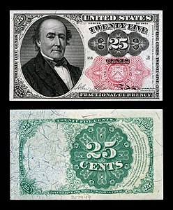Fifth issue of the twenty-five-cent fractional currency, by the United States Department of the Treasury