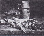Still Life with Meat, Vegetables and Pottery, 1886, Private collection (F1670)