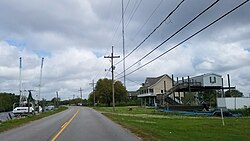 View of raised homes in the community