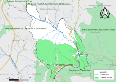 Carte des ZNIEFF de type 1 de la commune.