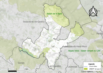 Carte de la ZNIEFF de type 2 sur la commune.