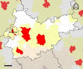 Localisation de l'aire d'attraction de Valence dans le département de Tarn-et-Garonne.