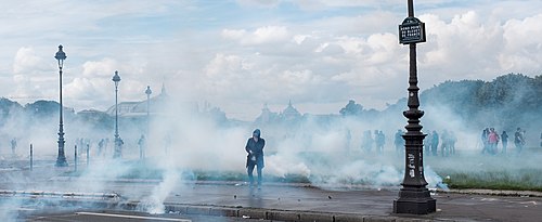 Tear gas during the repression of the protest against the El Khomri law (labour law) in Paris, France, 2016.