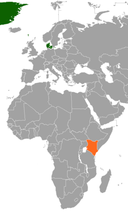 Map indicating locations of Denmark and Kenya