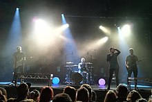 Dream State performing in Hamburg in 2020. From left to right: Rhys Wilcox, Jamie Lee, CJ Gilpin, Aled Evans