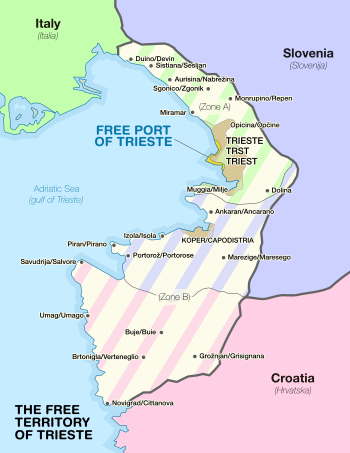 Map of zones of control the Free Territory of Trieste