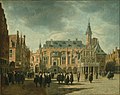 View of the Haarlem city hall and on the left is their house "In de Blije Druk" (closest house on the left with signboard), by Gerrit Adriaensz Berckheyde, 1671