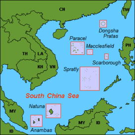 Localización de los archipiélagos principales en el Mar de la China Meridional.