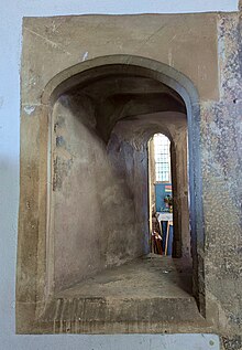 The squint at St. Cyriac's church at Lacock, Wiltshire, England. September 2024.