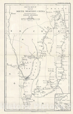 1900 map illustrating Amundsen's journey in Sichuan, East Tibet and Yunnan.