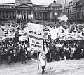 Image 33María Elena Oddone holding a banner, on International Women's Day in 1984 in Argentina. The banner says "No to motherhood, yes to pleasure". (from International Women's Day)