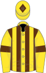 Yellow, brown stripes and armlets, yellow cap, brown diamond