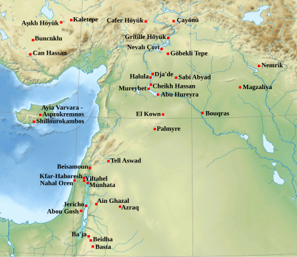 Carte du Moyen Orient avec localisation de divers lieux.