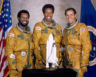 NASA's first African-American astronauts, by NASA (restored by Coffeeandcrumbs)