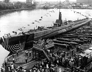 Lamprey (SS-372), immediately after launching 18 June 1944.