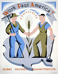 WPA poster encouraging laborers to work for America