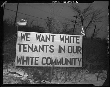 Sign at a housing project in Detroit (1942)