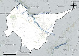 Carte en couleur présentant le réseau hydrographique de la commune