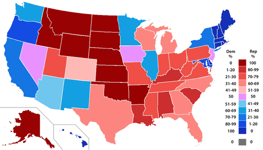 House seats by party holding plurality in state