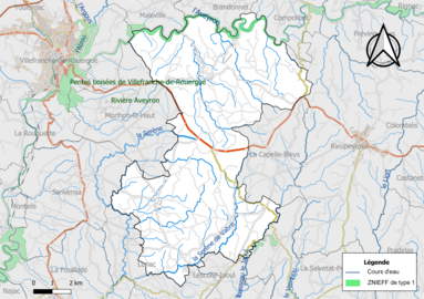 Carte des ZNIEFF de type 1 de la commune.