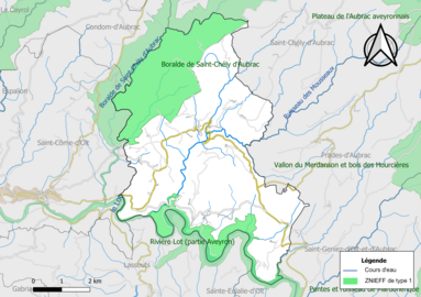 Carte des ZNIEFF de type 1 de la commune.