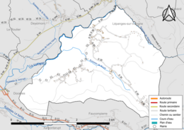 Carte en couleur présentant le réseau hydrographique de la commune