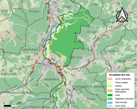 Carte en couleurs présentant l'occupation des sols.