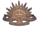 The Australian Army Rising Sun hat badge used between 1904 and 1949