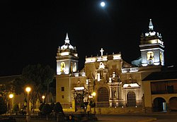 Ayacucho's cathedral by night