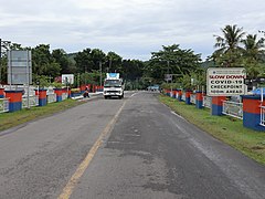 COVID-19 checkpoint sign near San Juanico Bridge