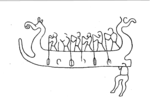 Teckning av Brandskogsskeppet - hällristning (RAÄ-nr Boglösa 109:1).