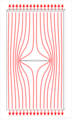 Figure 2. Force lines in a plate with a central crack.