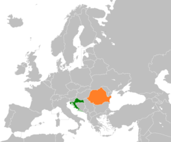 Map indicating locations of Croatia and Romania